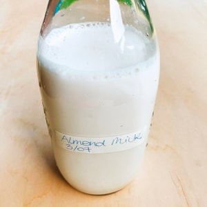 bottle of home-made almond milk